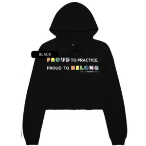 Get ready for Pride month with this Proud to Belong soft and cozy cropped hoodie sweater. All proceeds from our 2026 Pride merch go to Youth Pride RI.