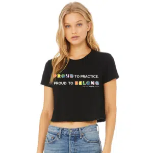 Get ready for Pride month with this Proud to Belong crop T. All proceeds from our 2026 Pride merch go to Youth Pride RI.